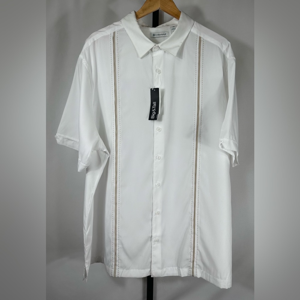 NWT Cubavera Panel Shirt - Contrast Stitching- Bright White Sz 2X
